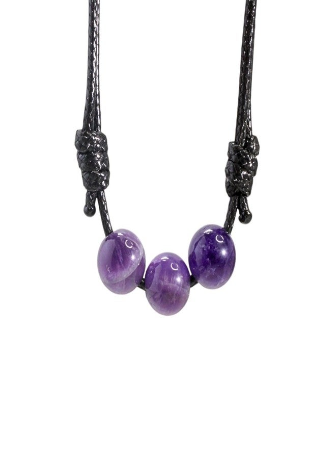 Luck Strings Amethyst Triple Beaded Choker Necklace - Adjustable Wax Nylon Cord | Waterproof Boho Jewelry for Men & Women | February Birthstone Gift Idea - Image 1